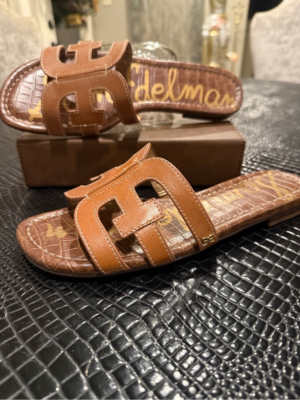 Sam Edelman Brown Leather Slide Sandals